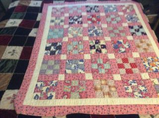 Antique Patchwork Crib/child Quilt,  Colorful 41 " X 48”,  Throw Or Table Topper
