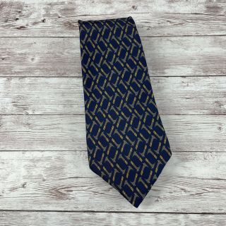Vintage Hermes Silk Tie Necktie 7147 Fa Silk Navy Blue Yellow