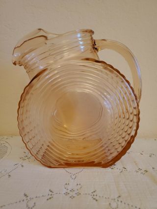 Vintage Antique Pink Depression Glass Tilted Pitcher Vase Flat Bottom