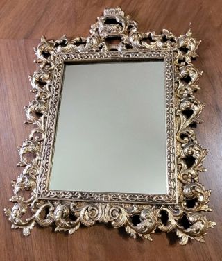 Antique Gold Gilded Metal Table Or Hanging Wall Mirror Victorian Picture Frame