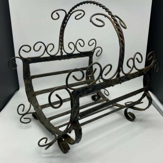 Vintage Metal Wire Rack For Wood Magazines Towels Etc.  Wrought Iron Basket