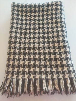 Vintage Pendleton 100 Virgin Wool Blanket Throw Navy & Cream Houndstooth