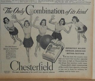 1940 Newspaper Ad For Chesterfield Cigarettes,  Hill Sisters Queens Of Basketball