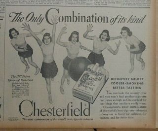 1940 Newspaper Ad For Chesterfield Cigarette - Hill Sisters Queens Of Basketball