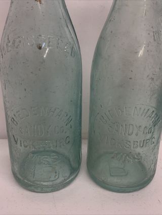 2 Antique Biedenharn Candy Co.  Bottle Vicksburg Miss Soda Embossed Soda Bottles 2