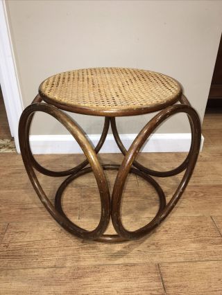 Vintage 1970’s Wicker And Bent Wood Wicker Side Table Rattan Wood - 16” Groovy