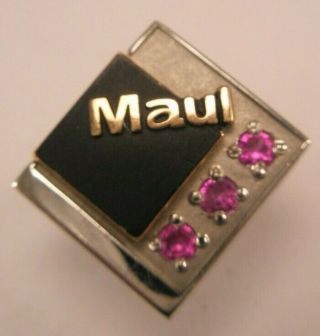 - Maui Hawaii 10k Solid White & Yellow Gold Rubies Vintage Cto Tie Tack Lapel Pin
