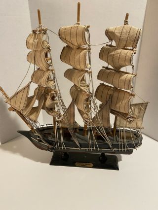 Vintage Wooden Model Cutty Sark 1869 Clipper Ship 11 1/2” X 13” Completed Kit