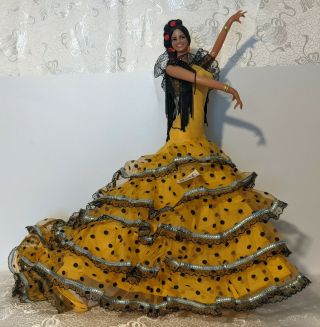 Vtg Marin Chiclana 17 " Spanish Flamenco Dancer Doll Yellow & Black - Stunning