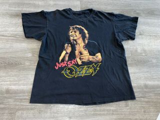 Vtg Just Say Ozzy Osbourne Shirt Large Concert Tour Black Sabbath Rock 90 