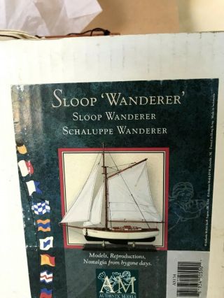 Vtg Am Authentic Models Sloop Wanderer Schaluppe Wooden Sailboat 16” Long