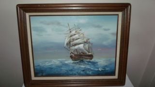 Vintage Framed Clipper Ship - Signed 20 " X16 " Inches Oil Canvas