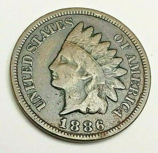 1886 P Indian Head Cent Penny Type 2 (t2) F - Fine