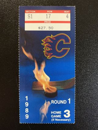 1988 - 89 Calgary Flames Nhl Playoff Ticket Stub Vs Vancouver Rd 1 Gm 5 Cup Year
