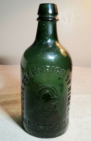 Antique Green Glass " C " Congress & Empire Spring Co.  Saratoga,  Ny Water Bottle