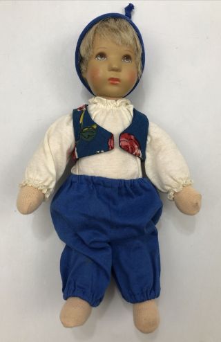 Vintage Kathe Kruse Blonde Short Haired Plush Cloth Doll 10 " Long Al