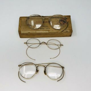 3 Vintage Antique Eyeglasses Glasses Round Lens 12kgf 12 Gold Filled Wire Frame