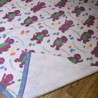 Vintage 1992 Barney Purple Dinosaur Blanket 72 X 90 Twin Or Full Size 3