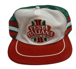 Vintage Festa Italiana Rockford Illinois Foam Mesh Snapback Trucker Farmer Hat