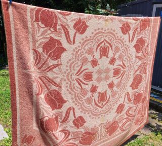 Orr Health Vintage Wool Blanket Holland Tulip Flowers Bedspread 76x80