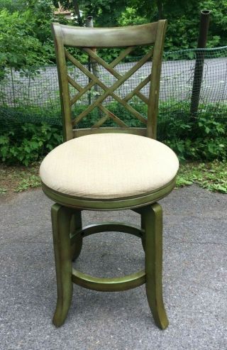 Vintage Solid Wood Swivel Bar Stool With Upholstered Seat Kitchen Chair -