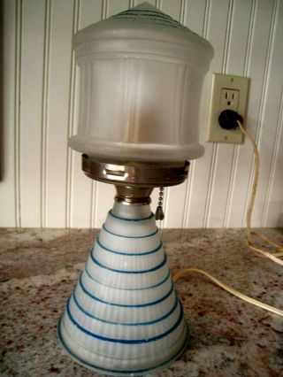 Vintage Retro Frosted Blue And White Glass Table Lamp Arts & Crafts
