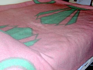 Vintage Wool Reversible Orr Health Blanket.  72 " X 87 " Pink/green.  Thick