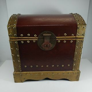 Vintage Wooden&brass Dome Top Treasure Chest Trunk Handmade Decorative Wood Box