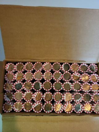 Unsearched Bank Box Of Pennies.  50 Loomis Rolls.  Find Wheats,  Copper And More