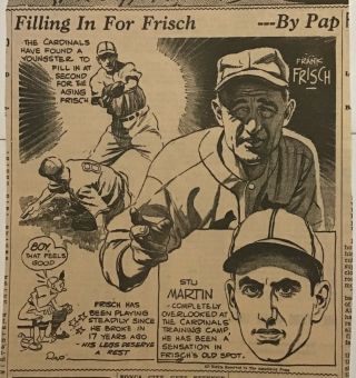 1936 Newspaper Panel Filling In For Frisch - Frank Frisch,  Stu Martin,  St.  Louis