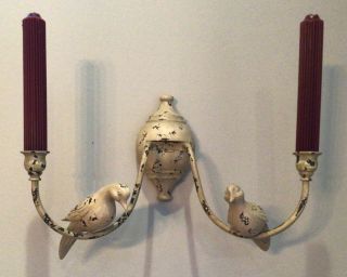 Ethan Allen Country French Wall Sconces W/birds Chippy Antiqued Bisque