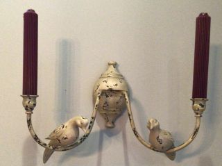 Ethan Allen Country French Wall Sconces w/Birds Chippy Antiqued Bisque 2