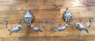 Ethan Allen Country French Wall Sconces w/Birds Chippy Antiqued Bisque 3