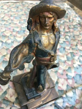 Vtg Molding /bronze Pirate Swashbuckler Statue Bookend Doorstop Sculpture 10.  5 "