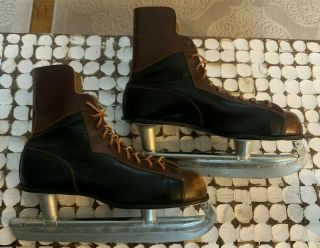 Vintage Hockey Ice Skates Nhl Brown Black 1940s 1950s Antique Authentic Size 10