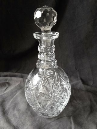 Vintage Crystal Cut Glass Wine Decanter - 11 3/4 " H X 4 - 3/4 " D