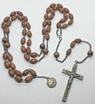 † Nun Antique Brown Wooden Beads Habit Rosary W St Dominic Medal †