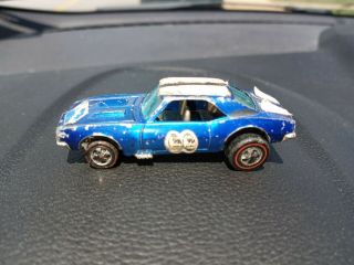 1968 Hot Wheels Redline,  Custom Camaro H.  K Blue With Black Roof Well Loved
