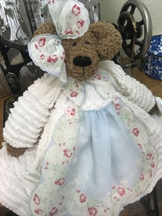 Primitive Teddy Bear Doll,  Vintage Chenille,  Old Hanky,  Folk Art Teddy Bear Doll