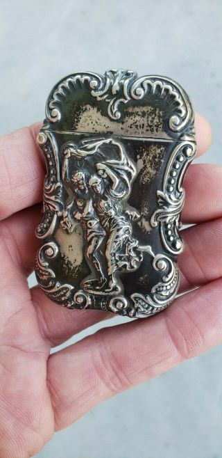 Antique Art Nouveau - 19th C.  - Sterling - Figural Match Safe W/ Dancing Figures