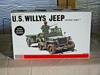 Bandai Wwii U.  S.  Army Willys Jeep Pin Point Series 1/48 Scale Open Box (129)