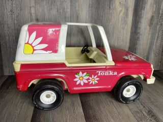 Vintage 1970’s Hot Pink Tonka Jeep Bronco Barbie Style Metal Made In Usa Floral