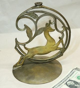 Antique Vtg 1920s - 1930s Art Deco Brass Deer Table Lamp Base Light Part Gazelle