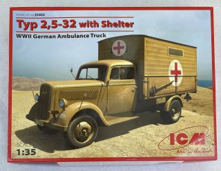 Icm 35402 - 1/35 German Ambulance Truck Typ 2,  5 - 32 With Shelter,  Wwii