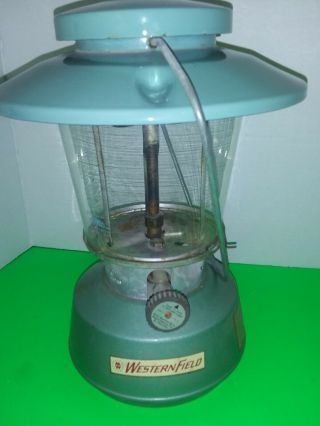 Vintage Wards Blue Westernfield Gasoline Lantern Double Mantle Model 60 - 9521