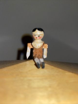 Antique Dollhouse Miniature Jointed Wooden Peg Doll 1.  75” Tall