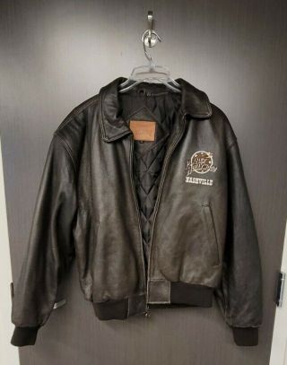 Vtg Planet Hollywood Leather Bomber Jacket Size Medium Nashville Patina