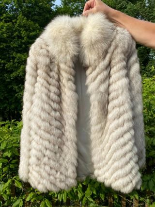 Vintage Women’s Saga Fox Fur Coat Jacket Silver Fox Fur White & Silver M