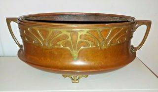 Arts & Crafts / Art Deco / Art Nouveau Copper & Brass Planter With Liner