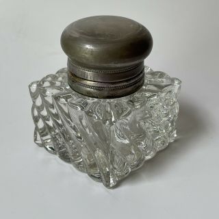 Antique Vintage 19th C 1800s Ink Bottle Inkwell Pressed Glass -.